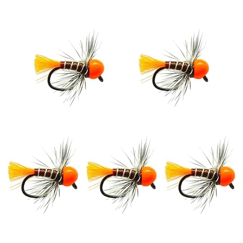 rockible 5pcs Wolfram Jig Kopffliege Nymphe am Haken für Verschiedene Fischarten, Orange rockible 5pcs Wolfram Jig Kopffliege Nymphe am Haken für Verschiedene Fischarten, Orange von rockible
