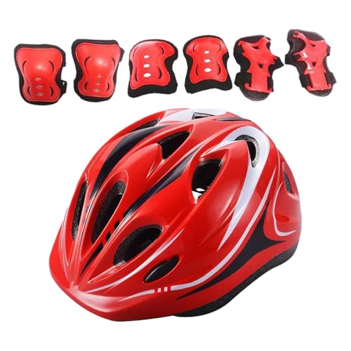 rockible Kinder Roller Skateboard Helm Knie Pads Set Fahrrad Helm Sport Helm für Radfahren, ROT von rockible