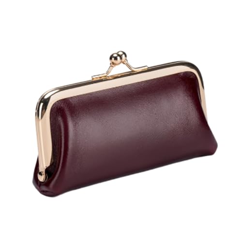 rockible Taschen-Kosmetiktasche, Metallrahmen, Elegante PU-Geldbörse für Damen, kleine Lippenstift-Tasche, Dunkelrot von rockible