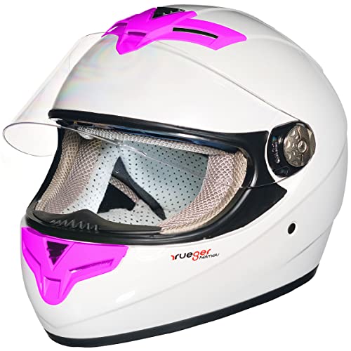 ?rueger Integralhelm Motorradhelm Kinder Motorrad Integral Bobber Sturz Helm?, Farbe:Weiß/Pink, Größe:XL (61-62) von rueger-helmets