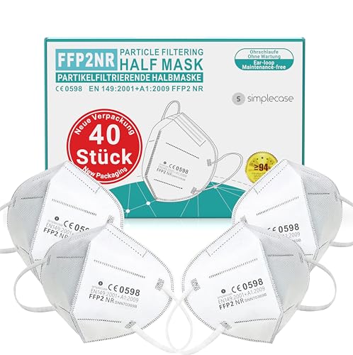 Simplecase 40 Stück FFP2 Masken, CE Zertifiziert von offiziell benannter Stelle CE2834/0598, Atemschutzmaske, Partikelfiltermaske von s simplecase