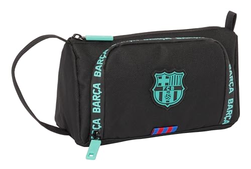 F.C. Barcelona, 3. Ausrüstung, Federmäppchen mit leerer ausklappbarer Tasche, Federmäppchen für Kinder, ideal für Schulkinder, vielseitig einsetzbar, Qualität und Stärke, 20 x 8,5 x 11 cm, Schwarz, von safta