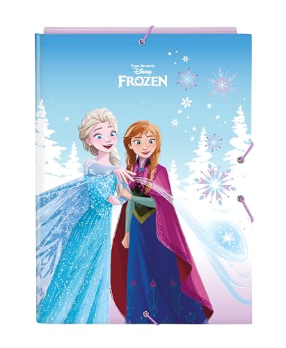 FROZEN COOL DAYS - Folio-Ordner mit 3 Klappen, ideal für Kinder unterschiedlichen Alters, bequem und vielseitig, Qualität und Widerstandsfähigkeit, 26 x 36,5 cm, Violett/Himmelblau, von safta