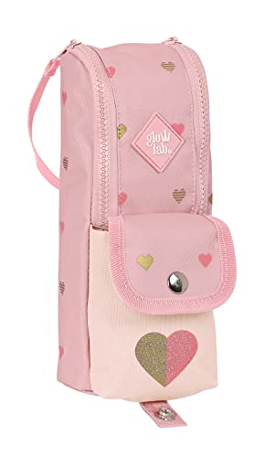 Glowlab Hearts Federmäppchen mit Griff, für Kinder, ideal für Kinder von 5 bis 14 Jahren, bequem und vielseitig, Qualität und Strapazierfähigkeit, 6 x 21 x 6 cm, Hellrosa, hellrosa, Estándar, Casual von safta