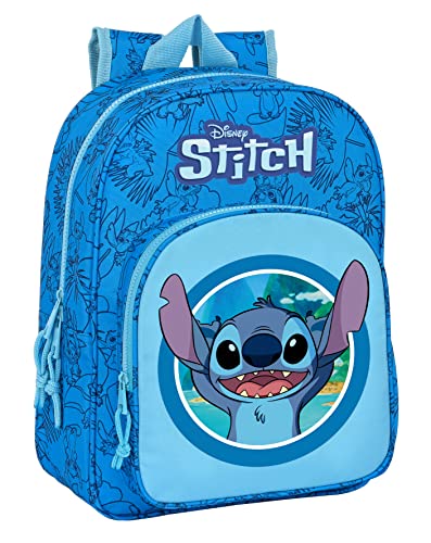LILO & STITCH - Cartoon-Kinder-Schulrucksack, Kinderrucksack, anpassbar, ideal für Kinder im Schulalter, bequem und vielseitig, robust, 26 x 11 x 34 cm, Blau, blau, Estándar, Casual von safta