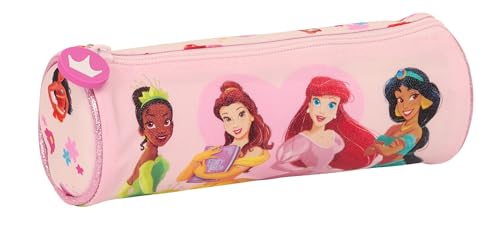 PRINCESAS Disney Summer Adventures - Rundes Federmäppchen für die Schule, Federmappe für Kinder, ideal für Kinder von 5 bis 14 Jahren, bequem und vielseitig, Qualität und Stärke, 20 x 7 cm, Hellrosa, von safta