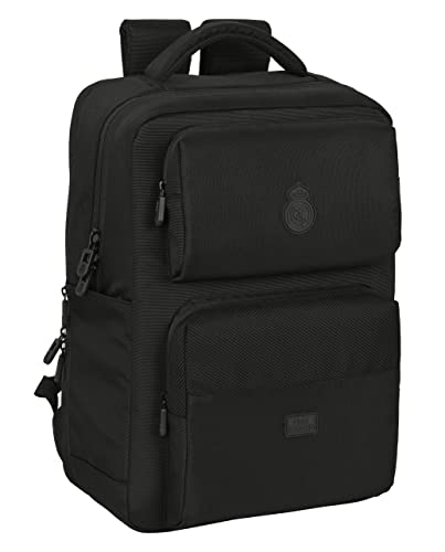 Rucksack 2 Taschen 15,6 Zoll + USB Real Madrid Premium, Schwarz, Estándar, Casual von safta