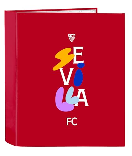 SEVILLA FC Ringordner mit 4 Ringen, ideal für Kinder verschiedener Altersgruppen, bequem und vielseitig, Qualität und Widerstandsfähigkeit, 27 x 6 x 33 cm, Rot, rot, Estándar, Lässig von safta