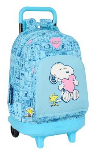 Snoopy Love Großer Rucksack mit Rädern, kompakt, abnehmbar, ideal für Kinder verschiedener Altersgruppen, bequem und vielseitig, Qualität und Widerstandsfähigkeit, 33 x 22 x 45 cm, hellblau, M, Lässig Snoopy Love Großer Rucksack mit Rädern, kompakt, abnehmbar, ideal für Kinder verschiedener Altersgruppen, bequem und vielseitig, Qualität und Widerstandsfähigkeit, 33 x 22 x 45 cm, hellblau, M, Lässig von safta