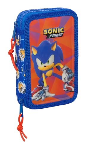 SONIC PRIME Schulmäppchen für Kinder, bunt, mit 28 nützlichen Produkten, ideal für Kinder von 5 bis 14 Jahren, bequem und vielseitig, Qualität und Widerstandsfähigkeit, 12,5 x 4 x 19,5 cm, Blau, blau, von safta