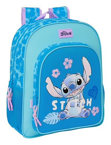 STITCH HAWAII Schulrucksack für Kinder, anpassbar an den Wagen, ideal für Kinder im Schulalter, bequem und vielseitig, Qualität und Widerstandsfähigkeit, 32 x 12 x 38 cm, Blau, blau, Estándar, Casual von safta