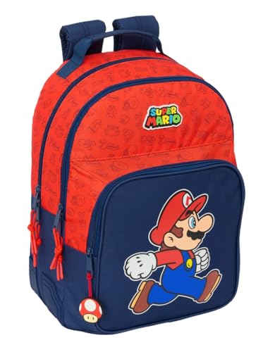 SUPER MARIO TRICK Schulrucksack für Kinder, ideal für Kinder verschiedener Altersgruppen, bequem und vielseitig, Qualität und Widerstandsfähigkeit, 32 x 15 x 42 cm, Dunkelblau/Rot, M, Casual SUPER MARIO TRICK Schulrucksack für Kinder, ideal für Kinder verschiedener Altersgruppen, bequem und vielseitig, Qualität und Widerstandsfähigkeit, 32 x 15 x 42 cm, Dunkelblau/Rot, M, Casual von safta