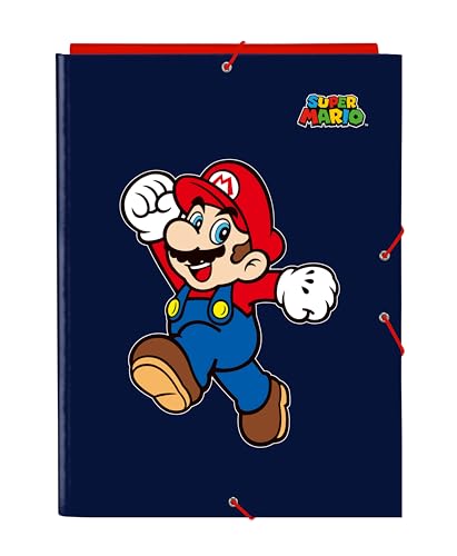 SUPER MARIO WORLD - Folio-Ordner mit 3 Klappen, ideal für Kinder verschiedener Altersgruppen, bequem und vielseitig, Qualität und Widerstandsfähigkeit, 26 x 36,5 cm, Marineblau, marineblau, Estándar, SUPER MARIO WORLD - Folio-Ordner mit 3 Klappen, ideal für Kinder verschiedener Altersgruppen, bequem und vielseitig, Qualität und Widerstandsfähigkeit, 26 x 36,5 cm, Marineblau, marineblau, Estándar, von safta