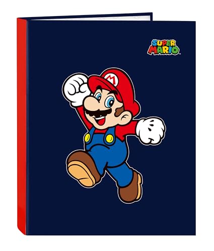 SUPER MARIO WORLD Ordner mit 4 Ringen, ideal für Kinder verschiedener Altersgruppen, bequem und vielseitig, Qualität und Widerstandsfähigkeit, 26,5 x 33 cm, Marineblau, marineblau, Estándar, Lässig SUPER MARIO WORLD Ordner mit 4 Ringen, ideal für Kinder verschiedener Altersgruppen, bequem und vielseitig, Qualität und Widerstandsfähigkeit, 26,5 x 33 cm, Marineblau, marineblau, Estándar, Lässig von safta