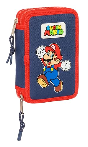 SUPER MARIO WORLD Schulmäppchen für Kinder, Federmäppchen mit Farben, mit 28 nützlichen Utensilien, ideal für Kinder von 5 bis 14 Jahren, bequem und vielseitig, Qualität und Widerstandsfähigkeit, 12,5 von safta