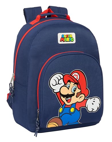 SUPER MARIO WORLD Schulrucksack, anpassbar an Kinderwagen, Rucksack, ideal für Kinder verschiedener Altersgruppen, bequem und vielseitig, Qualität und Widerstandsfähigkeit, 32 x 15 x 42 cm, von safta