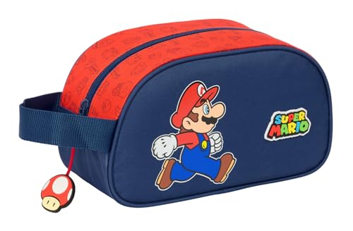 SUPER Mario Trick Kulturtasche für Kinder, mittelgroß, mit Griff, Kinder-Kulturbeutel, anpassbar an den Wagen, einfache Reinigung, bequem und vielseitig, Qualität und Widerstandsfähigkeit, 26 x 12 x von safta