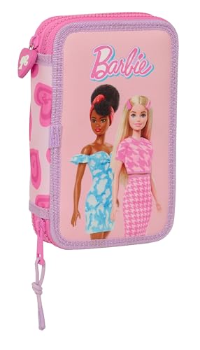 Safta BARBIE LOVE Federmäppchen für Kinder, Federmäppchen mit Farben, mit 28 Utensilien, ideal für Kinder von 5 bis 14 Jahren, bequem und vielseitig, Qualität und Widerstandsfähigkeit, 12,5 x 4 x 19,5 von safta