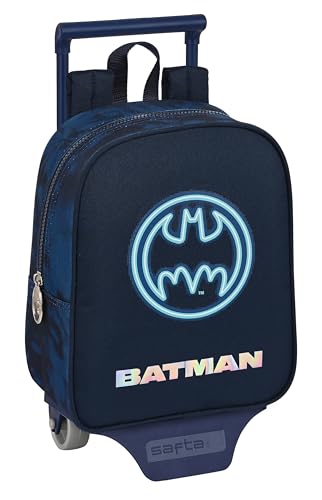 Safta BATMAN LEGENDARY Kinderrucksack mit Trolley, ideal für Kinder unterschiedlichen Alters, bequem und vielseitig, Qualität und Widerstandsfähigkeit, 22 x 10 x 27 cm, Marineblau, marineblau, von safta