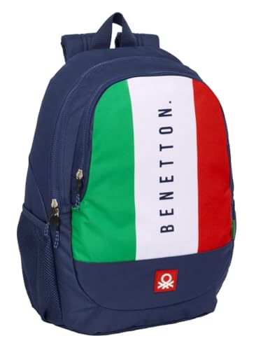 Safta BENETTON FLAG Schulrucksack für Kinder, ideal für Kinder verschiedener Altersgruppen, bequem und vielseitig, Qualität und Widerstandsfähigkeit, 32 x 16 x 44 cm, marineblau, M, Casual von safta