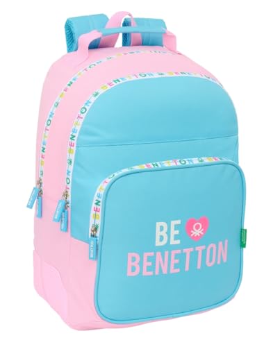 Safta BENETTON UNIQUE Schulrucksack für Kinder, ideal für Kinder verschiedener Altersgruppen, bequem und vielseitig, Qualität und Widerstandsfähigkeit, 32 x 15 x 42 cm, Türkis/Hellrosa, M, Casual von safta