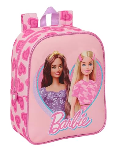 Safta Barbie Love Kinderrucksack, Kinderrucksack, Schulrucksack, anpassbar an den Kinderwagen, ideal für Kindergarten, bequem und vielseitig, Qualität und Widerstandsfähigkeit, 22 x 10 x 27 cm, Rosa, von safta