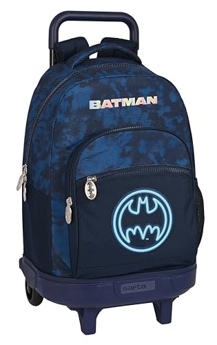 Safta Batman Legendary Großer Rucksack mit Rädern, kompakt, abnehmbar, ideal für Kinder unterschiedlichen Alters, bequem und vielseitig, Qualität und Widerstandsfähigkeit, 33 x 22 x 45 cm, Marineblau, von safta