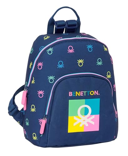 Safta Benetton Cool Mini-Rucksack für den täglichen Gebrauch, ideal für Kinder verschiedener Altersgruppen, bequem und vielseitig, Qualität und Widerstandsfähigkeit, 25 x 13 x 30 cm, Marineblau, von safta