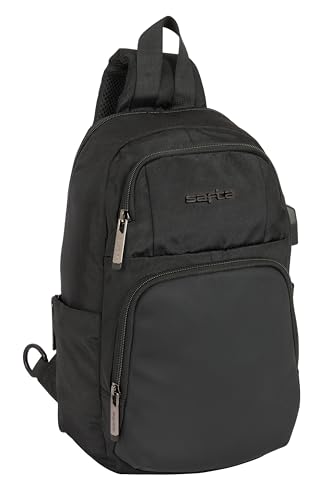 Safta Busines Mini-Rucksack für den täglichen Gebrauch, mit 1 Schultergurt, für Tablet mit 27,9 cm (11 Zoll) und USB, ideal für Kinder verschiedener Altersgruppen, 18 x 12 x 34 cm, Schwarz, Schwarz, von safta