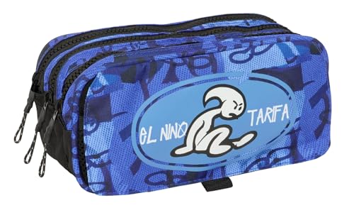 Safta El Niño Roller Federmäppchen mit 3 Fächern, für Kinder, ideal für Kinder im Schulalter, bequem und vielseitig, Qualität und Widerstandsfähigkeit, 21,5 x 8 x 10 cm, Blau/Schwarz, M, Casual von safta