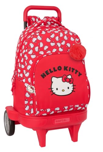 Safta Hello KITTY ICONIC Großer Rucksack mit Rädern, kompakt, abnehmbar, ideal für Kinder verschiedener Altersgruppen, bequem und vielseitig, Qualität und Widerstandsfähigkeit, 33 x 22 x 45 cm, von safta