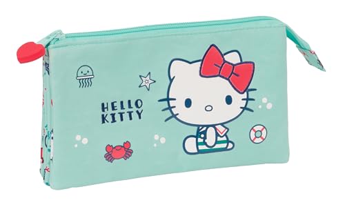 Safta Hello Kitty SEA Lovers Federmäppchen für Kinder, Federmäppchen für Kinder, ideal für Schulkinder, bequem und vielseitig, Qualität und Beständigkeit, 22 x 3 x 12 cm, Türkis, türkis, Estándar, von safta