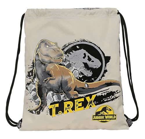 Safta JURASSIC WORLD WARNING Rucksack, flach, groß, ideal für Kinder verschiedener Altersgruppen, bequem und vielseitig, Qualität und Widerstandsfähigkeit, 35 x 40 cm, Grau, grau, Estándar, Casual von safta