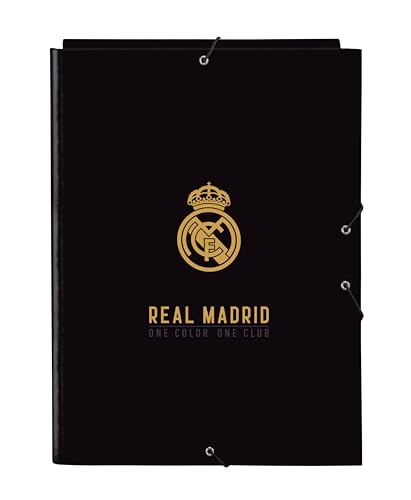 Safta -M068 Real Madrid 3. Ausrüstungsmappe mit 3 Klappen, ideal für Kinder unterschiedlichen Alters, bequem und vielseitig, Qualität und Widerstandsfähigkeit, 26 x 36,5 cm, Schwarz, Standard von safta