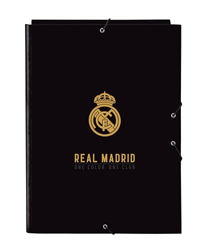 Safta -M068 Real Madrid 3. Team-Ordner mit 3 Klappen, ideal für Kinder verschiedener Altersgruppen, bequem und vielseitig, Qualität und Widerstandsfähigkeit, 26 x 36,5 cm, Schwarz, Standard von safta