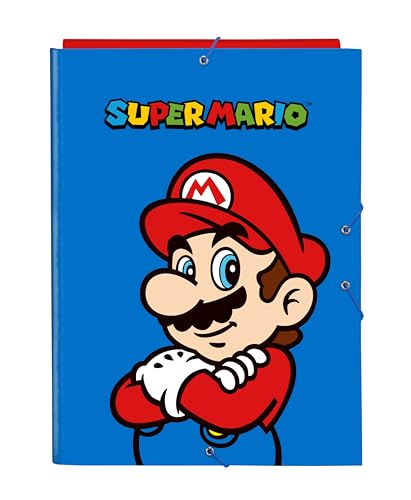 Safta -M068 Super Mario Play-Ordner mit 3 Klappen, ideal für Kinder unterschiedlichen Alters, bequem und vielseitig, Qualität und Widerstandsfähigkeit, 26 x 36,5 cm, Blau/Rot, Standard (512371068), von safta