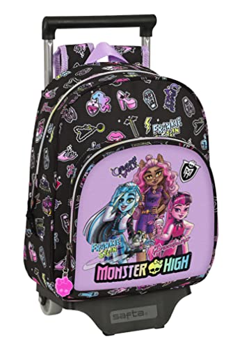 Safta MONSTER HIGH Kinderrucksack mit Trolley 705, ideal für Kinder jeden Alters, bequem und vielseitig, Qualität und Strapazierfähigkeit, 28 x 10 x 34 cm, Schwarz, Schwarz, Estándar, Casual von safta