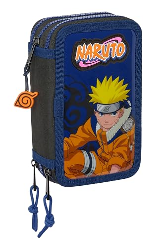 Safta Naruto Ninja Schulmäppchen mit 36 Utensilien, Federmäppchen für Kinder, ideal für Kinder von 5 bis 14 Jahren, bequem und vielseitig, Qualität und Widerstandsfähigkeit, 12,5 x 5,5 x 19,5 cm, von safta