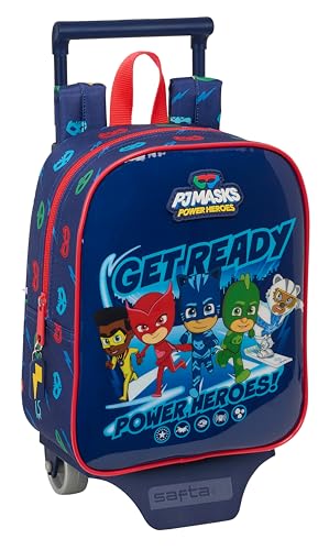 Safta PJMASKS READY Kinderrucksack mit Wagen, ideal für Kinder verschiedener Altersgruppen, bequem und vielseitig, Qualität und Widerstandsfähigkeit, 22 x 10 x 27 cm, Marineblau, marineblau, Estándar, von safta