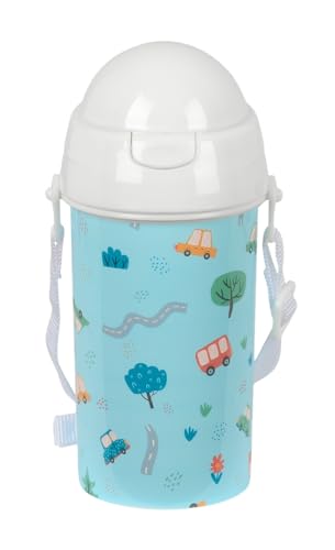 Safta PREESCOLAR COCHES Selbstöffnende Trinkflasche mit Strohhalm, Wasserflasche, BPA-frei, mit Umhängetasche, bequem und leicht, 500 ml, 7,3 x 19,5 cm, blau, M, Casual Safta PREESCOLAR COCHES Selbstöffnende Trinkflasche mit Strohhalm, Wasserflasche, BPA-frei, mit Umhängetasche, bequem und leicht, 500 ml, 7,3 x 19,5 cm, blau, M, Casual von safta