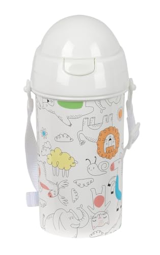 Safta PREESCOLAR ZOO selbstöffnende Trinkflasche mit Strohhalm, Wasserflasche, BPA-frei, mit Umhängetasche, bequem und leicht, 500 ml, 7,3 x 19,5 cm, beige, M, Casual Safta PREESCOLAR ZOO selbstöffnende Trinkflasche mit Strohhalm, Wasserflasche, BPA-frei, mit Umhängetasche, bequem und leicht, 500 ml, 7,3 x 19,5 cm, beige, M, Casual von safta