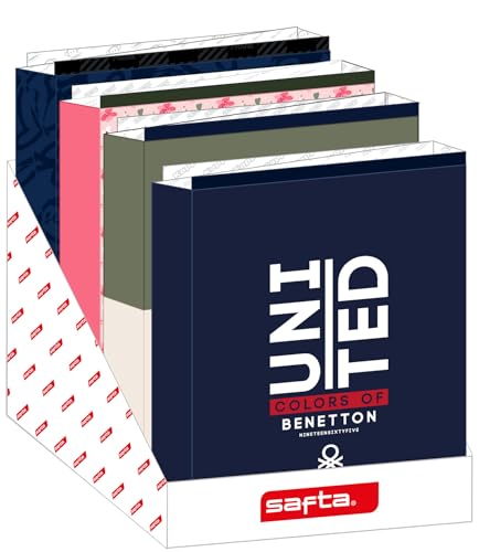 Safta - Präsentationsordner Folio mit 4 Ringen, breit, 10 Stück, robust, leicht, langlebig, hochwertig, 29 x 34 x 34 cm, mehrfarbig, bunt, Estándar, Casual von safta