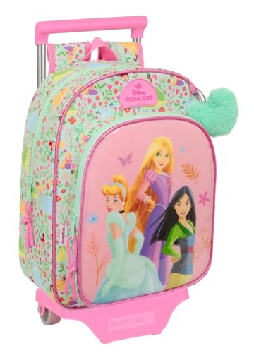 safta Princesas Disney Bloom Kinderrucksack mit Trolley 705, ideal für Kinder verschiedener Altersgruppen, bequem und vielseitig, Qualität und Widerstandsfähigkeit, 26 x 11 x 34 cm, Wassergrün / von safta