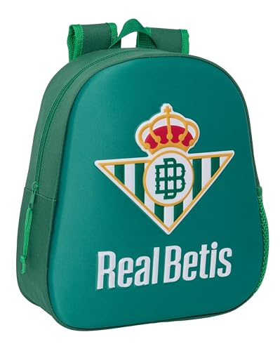 Safta Real BETIS BALOMPIÉ Schulrucksack mit 3D-Design, anpassbar an den Wagen, ideal für Kinder verschiedener Altersgruppen, bequem und vielseitig, Qualität und Widerstandsfähigkeit, 27 x 10 x 33 cm, von safta