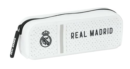 Safta Real Madrid 1. Team 24/25 Federmäppchen, quadratisch, Silikon, für Kinder, ideal für Kinder im Schulalter, bequem und vielseitig, 18,5 x 5,5 x 7,5 cm, Weiß/Grau, Weiß/Grau, Estándar, Lässig von safta