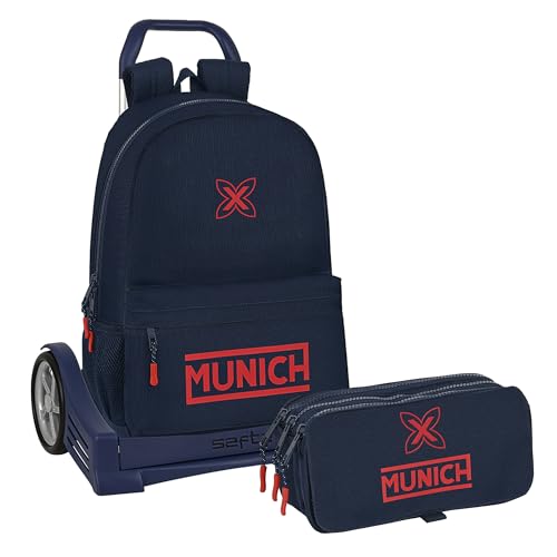 Safta | Rucksack Evolution München Flash + Dreifachtasche Big München Flash - Komplettpaket München Rucksack Trolley Evolution Trolley und Dreifach großes Federmäppchen Einzigartiges Design und von safta