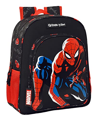 Safta SPIDERMAN Hero - Schulrucksack für Kinder, Kinderrucksack, anpassbar, ideal für Kinder von 5 bis 14 Jahren, bequem und vielseitig, Qualität und Strapazierfähigkeit, 32 x 12 x 38 cm, Schwarz, Schwarz , Estándar, Casual von safta