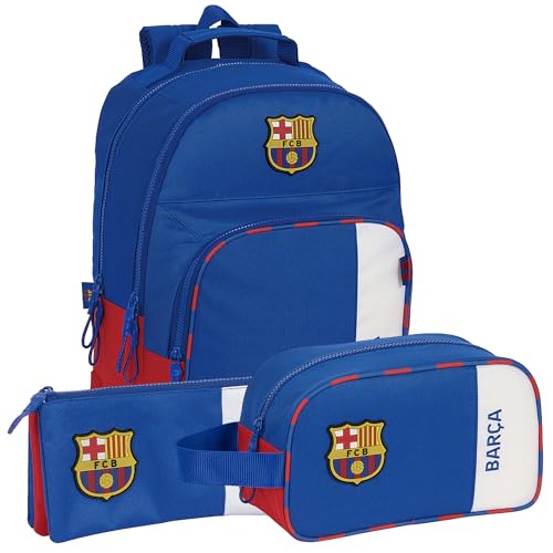 Safta Set mit 3 Teilen F.C.BARCELONA 2. Ausrüstung Rucksack, Federmäppchen und Kulturbeutel F.C.BARCELONA - Rucksack, Federmäppchen und Kulturbeutel, einzigartiges Design, offizielle Lizenz von von safta