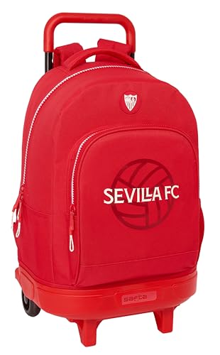 Safta Sevilla FC Großer Rucksack mit Rädern, kompakt, abnehmbar, ideal für Kinder verschiedener Altersgruppen, bequem und vielseitig, Qualität und Widerstandsfähigkeit, 33 x 22 x 45 cm, Rot, rot, von safta