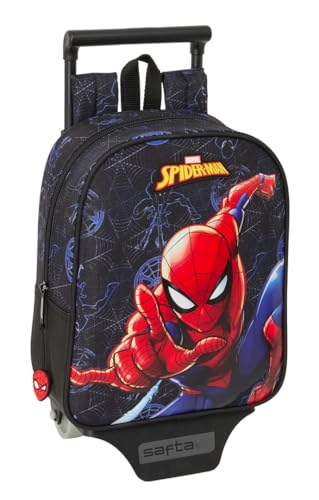 Safta Spiderman Attack Kindergartenrucksack mit Trolley, ideal für Kinder verschiedener Altersgruppen, bequem und vielseitig, Qualität und Widerstandsfähigkeit, 22 x 10 x 27 cm, Schwarz, M, Casual von safta